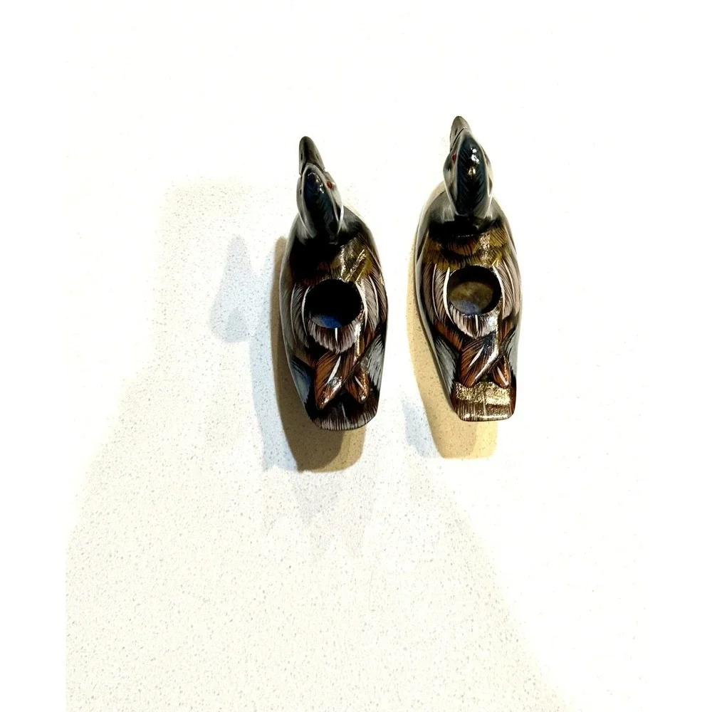 Vintage Wooden Duck Hand Carved Decoy‎ Hand Painted Candle Holders Set Of 2